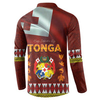 Tonga Independence Day Button Sweatshirt National Flag and Emblem with Ngatu Art Pattern