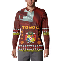 Tonga Independence Day Button Sweatshirt National Flag and Emblem with Ngatu Art Pattern