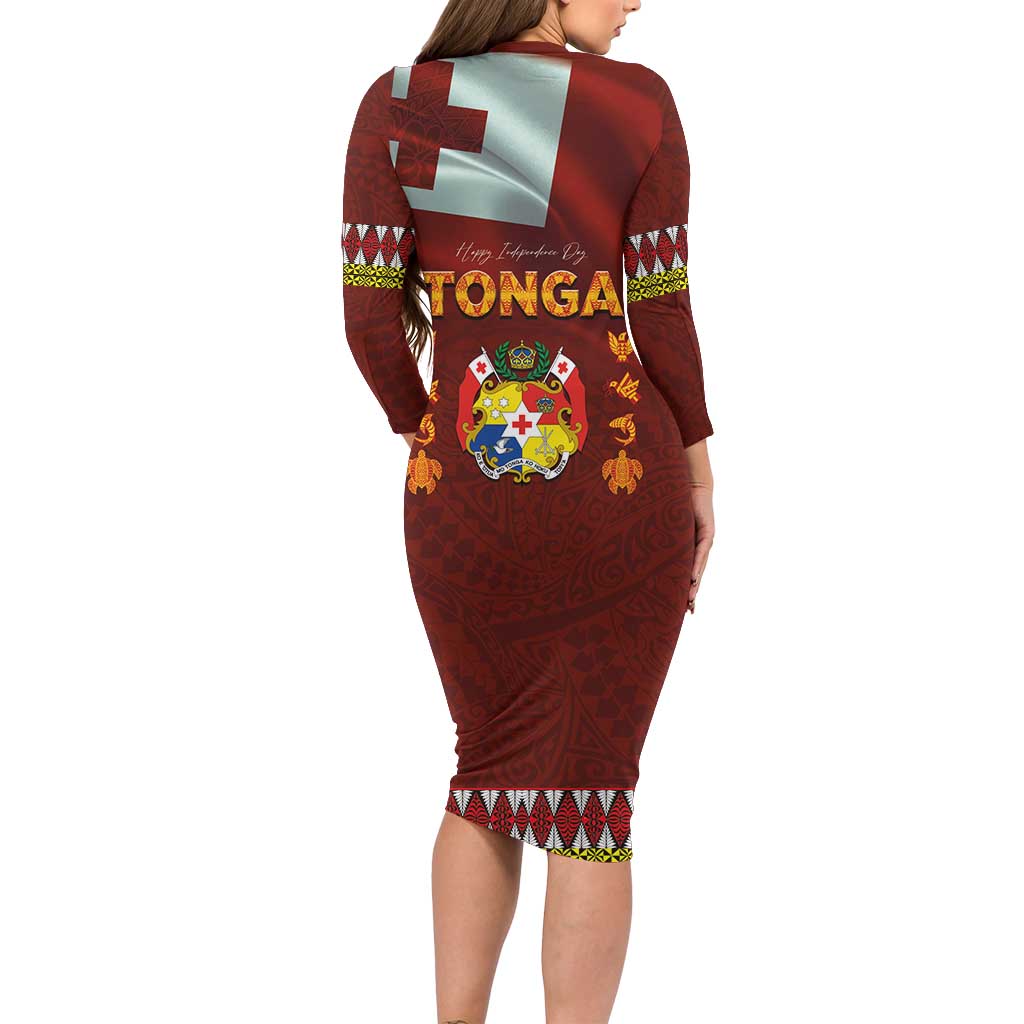 Tonga Independence Day Family Matching Long Sleeve Bodycon Dress and Hawaiian Shirt National Flag and Emblem with Ngatu Art Pattern LT03 - Polynesian Pride