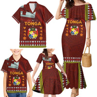 Tonga Independence Day Family Matching Mermaid Dress and Hawaiian Shirt National Flag and Emblem with Ngatu Art Pattern LT03 - Polynesian Pride