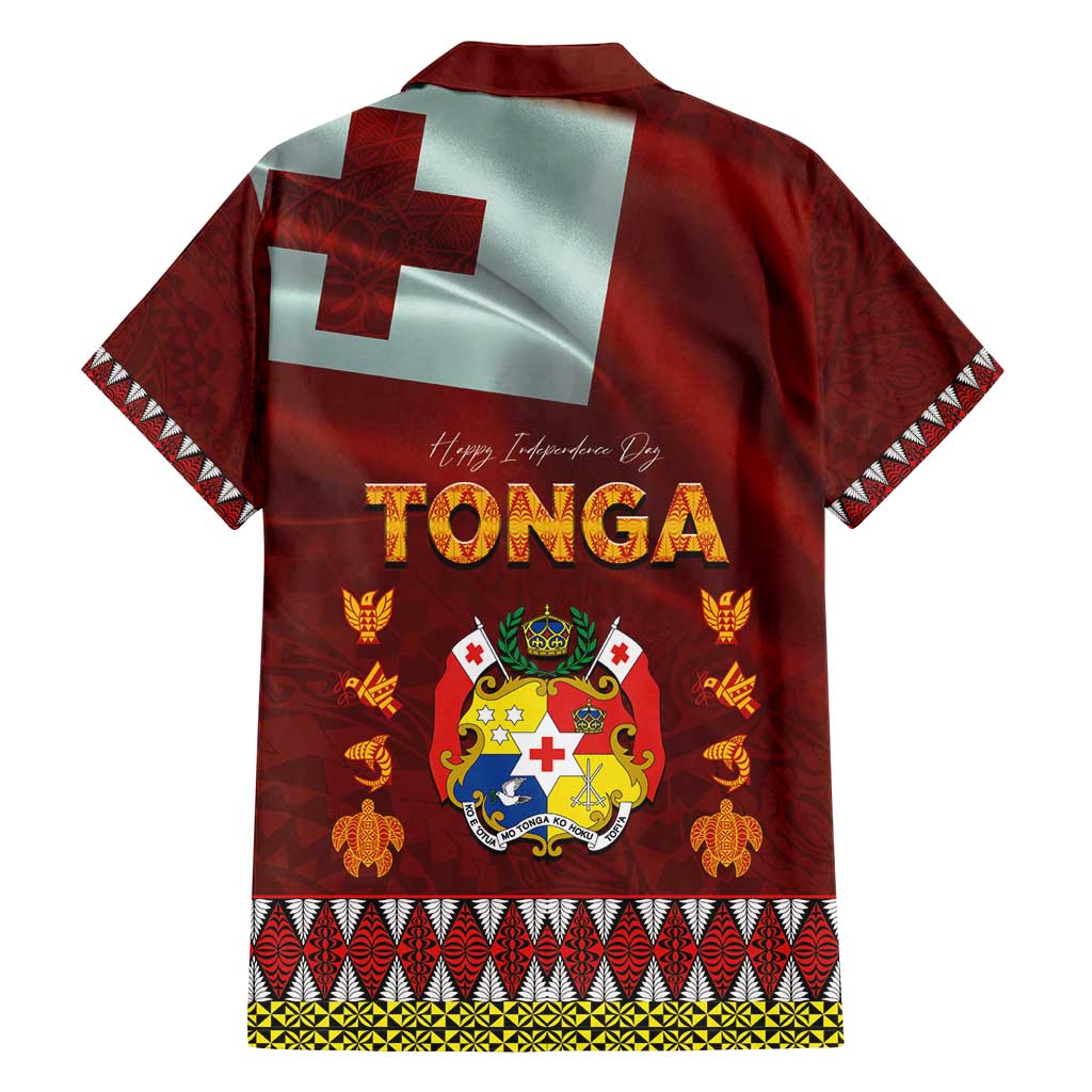 Tonga Independence Day Family Matching Off Shoulder Short Dress and Hawaiian Shirt National Flag and Emblem with Ngatu Art Pattern