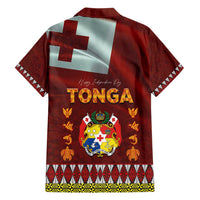 Tonga Independence Day Family Matching Off Shoulder Short Dress and Hawaiian Shirt National Flag and Emblem with Ngatu Art Pattern