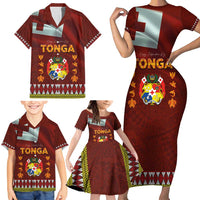 Tonga Independence Day Family Matching Short Sleeve Bodycon Dress and Hawaiian Shirt National Flag and Emblem with Ngatu Art Pattern LT03 - Polynesian Pride