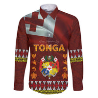 Tonga Independence Day Family Matching Short Sleeve Bodycon Dress and Hawaiian Shirt National Flag and Emblem with Ngatu Art Pattern LT03 Dad's Shirt - Long Sleeve Red - Polynesian Pride
