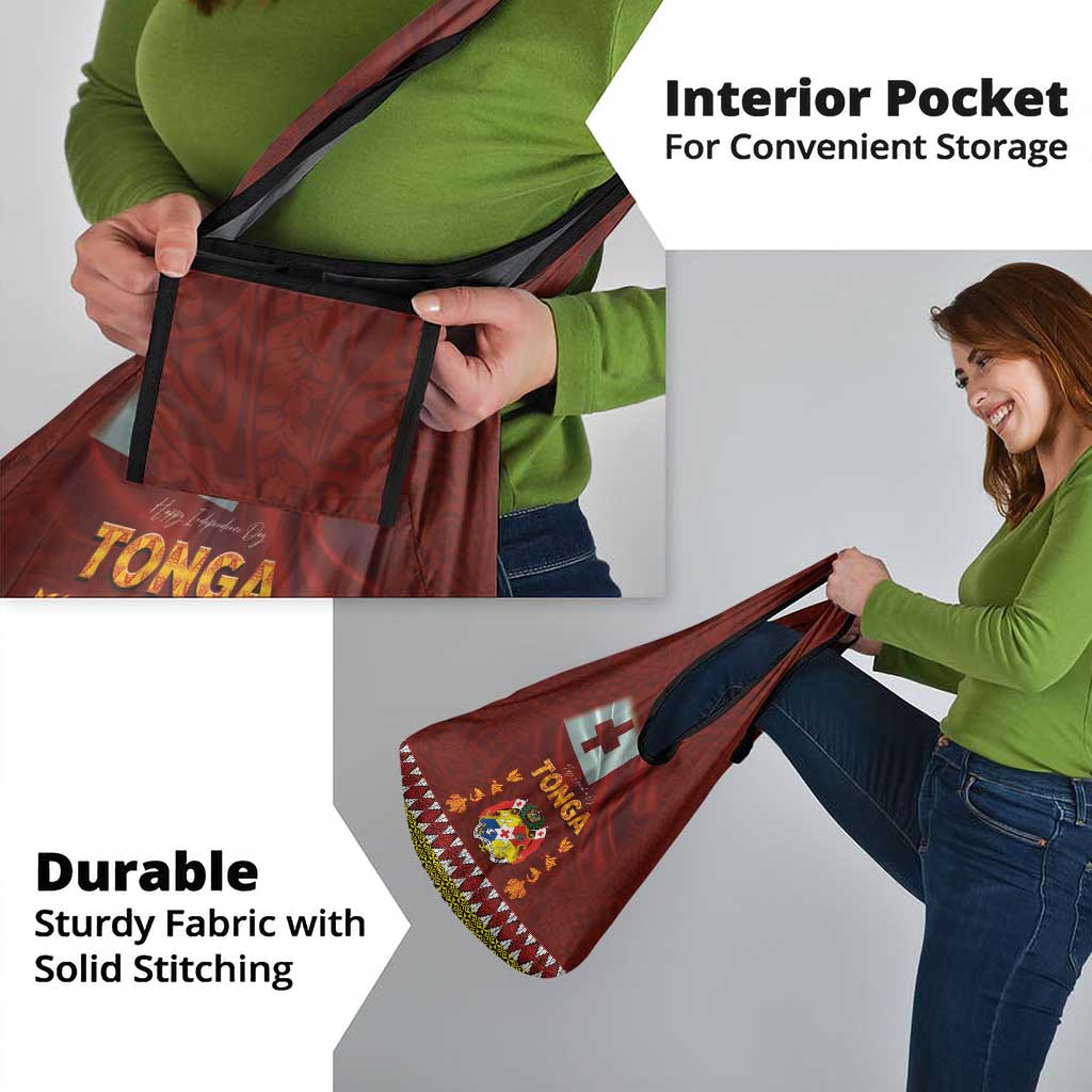 Tonga Independence Day Grocery Bag National Flag and Emblem with Ngatu Art Pattern