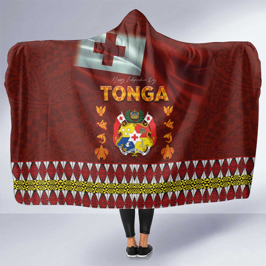 Tonga Independence Day Hooded Blanket National Flag and Emblem with Ngatu Art Pattern