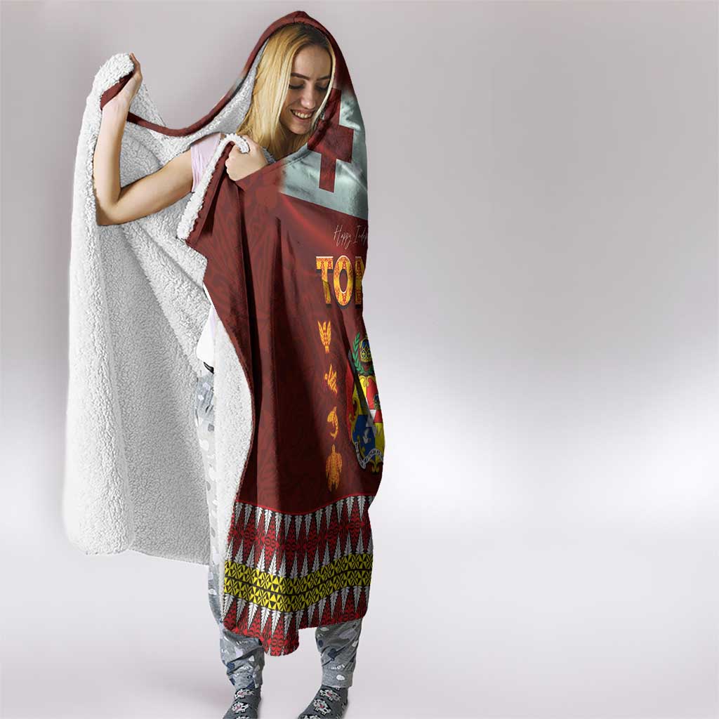 Tonga Independence Day Hooded Blanket National Flag and Emblem with Ngatu Art Pattern