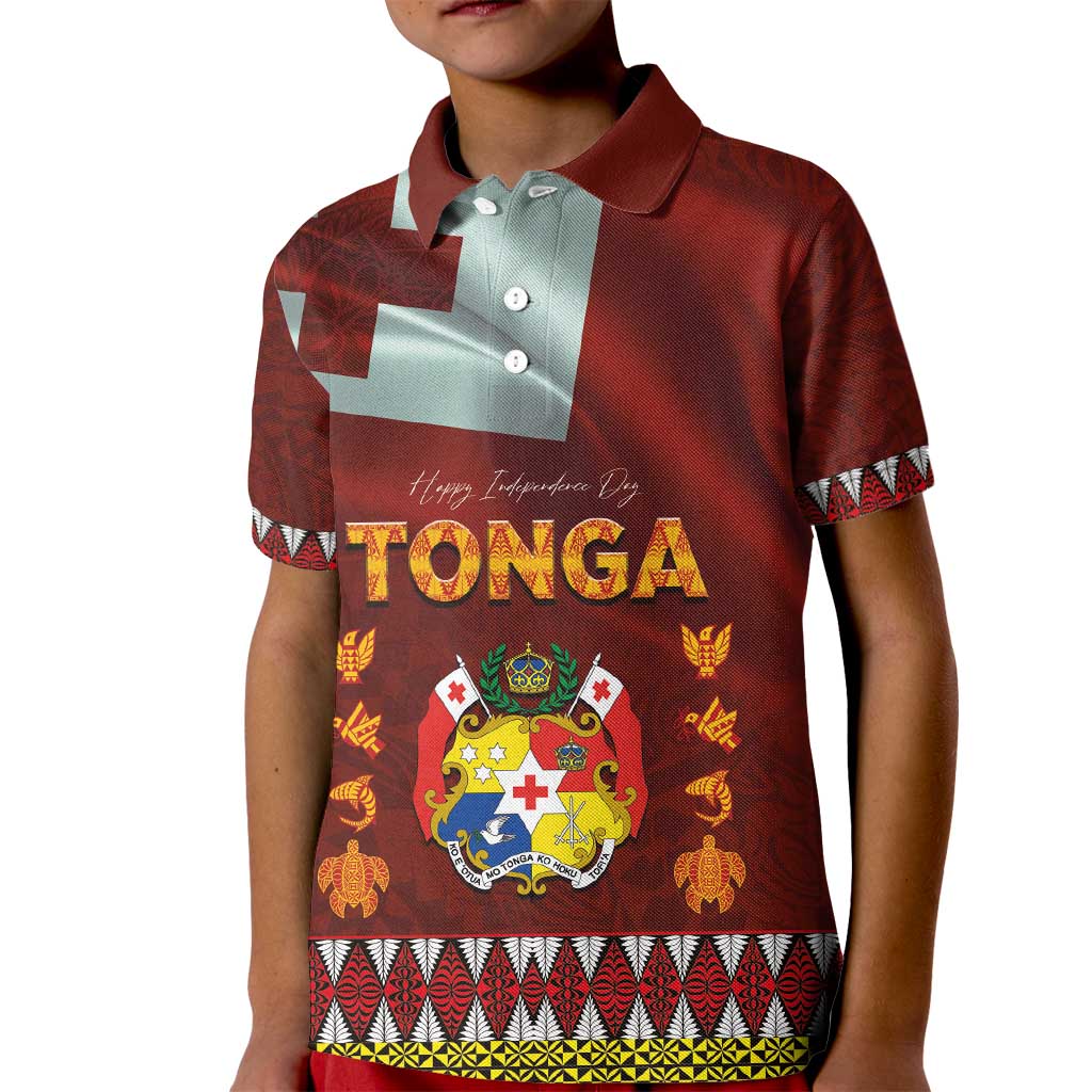 Tonga Independence Day Kid Polo Shirt National Flag and Emblem with Ngatu Art Pattern