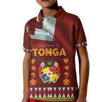 Tonga Independence Day Kid Polo Shirt National Flag and Emblem with Ngatu Art Pattern