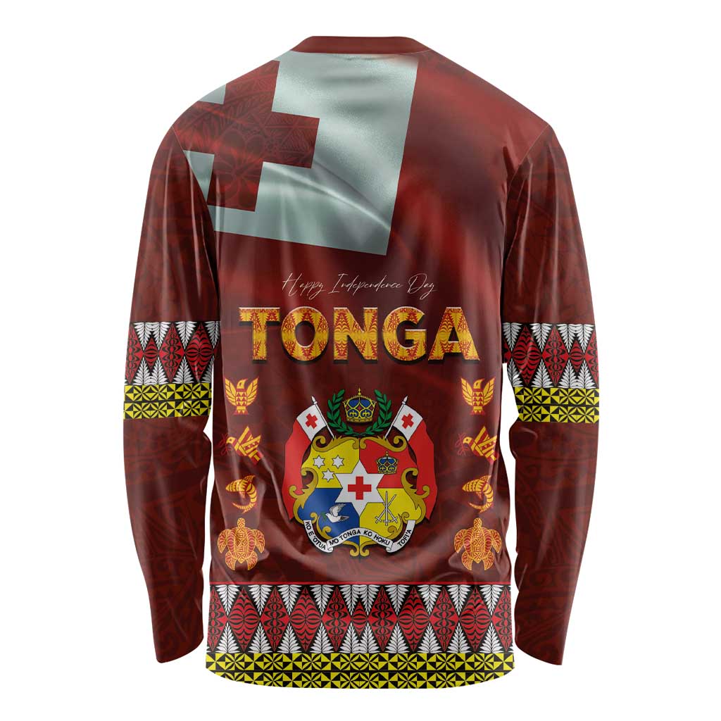 Tonga Independence Day Long Sleeve Shirt National Flag and Emblem with Ngatu Art Pattern