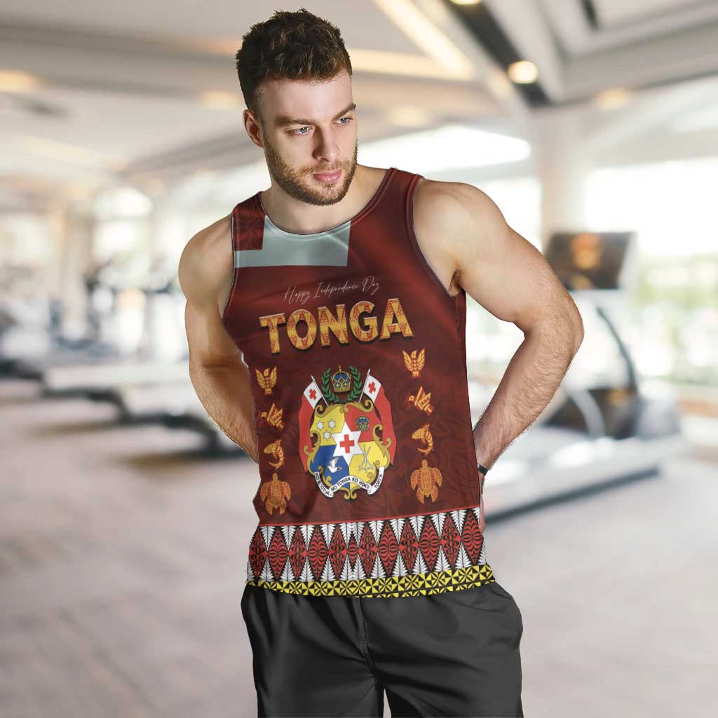 Tonga Independence Day Men Tank Top National Flag and Emblem with Ngatu Art Pattern