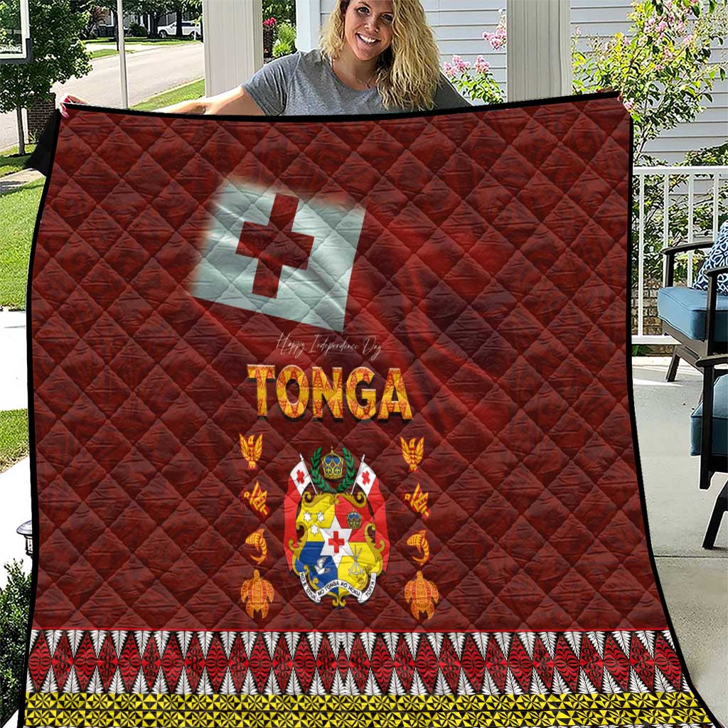 Tonga Independence Day Quilt National Flag and Emblem with Ngatu Art Pattern