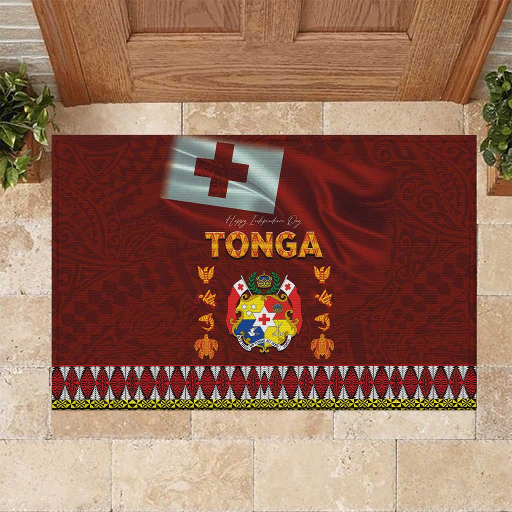 Tonga Independence Day Rubber Doormat National Flag and Emblem with Ngatu Art Pattern