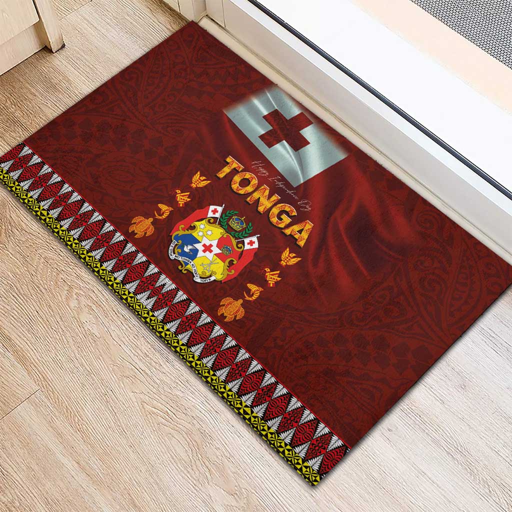 Tonga Independence Day Rubber Doormat National Flag and Emblem with Ngatu Art Pattern