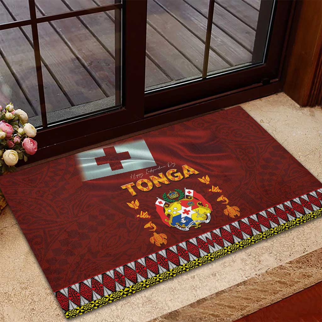 Tonga Independence Day Rubber Doormat National Flag and Emblem with Ngatu Art Pattern