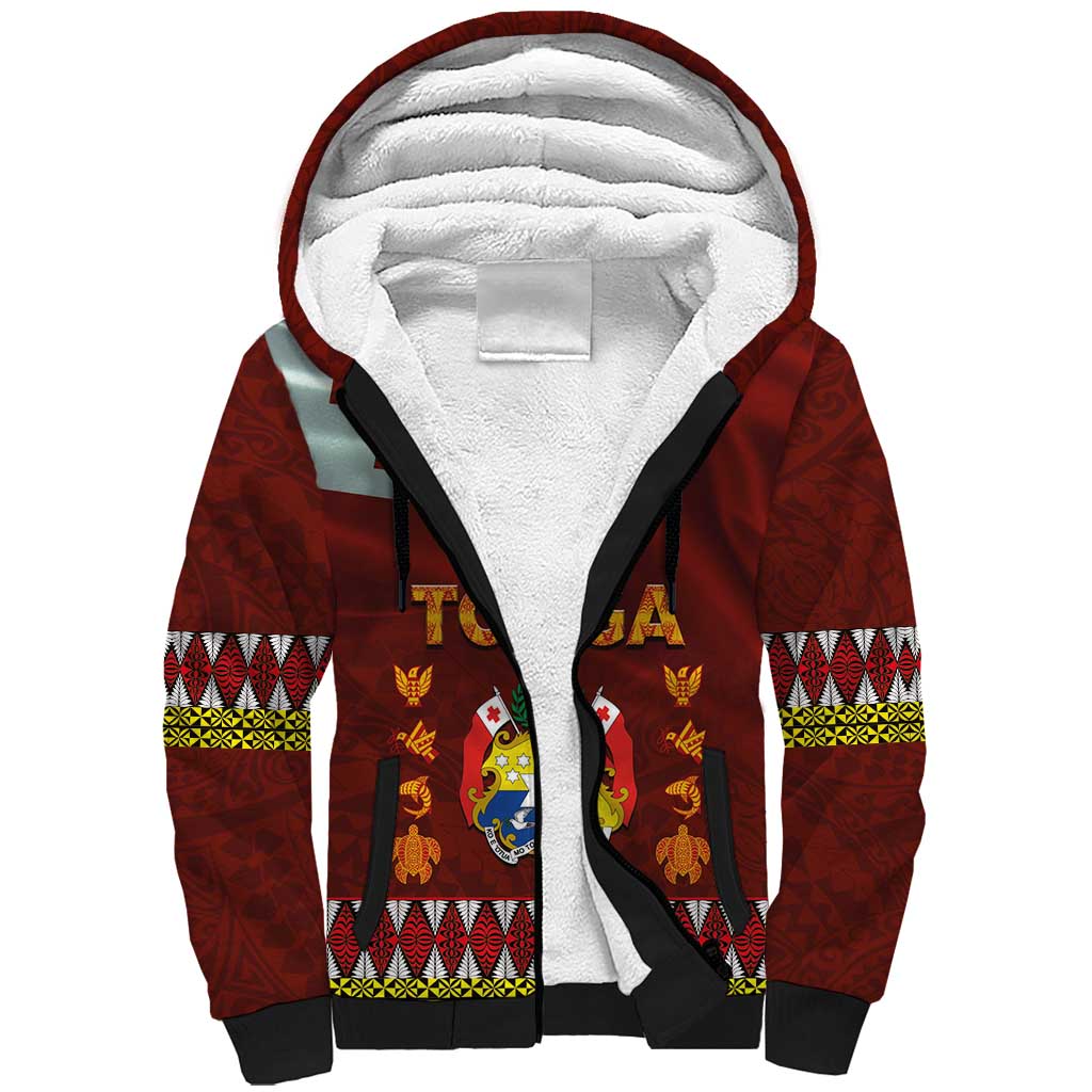 Tonga Independence Day Sherpa Hoodie National Flag and Emblem with Ngatu Art Pattern
