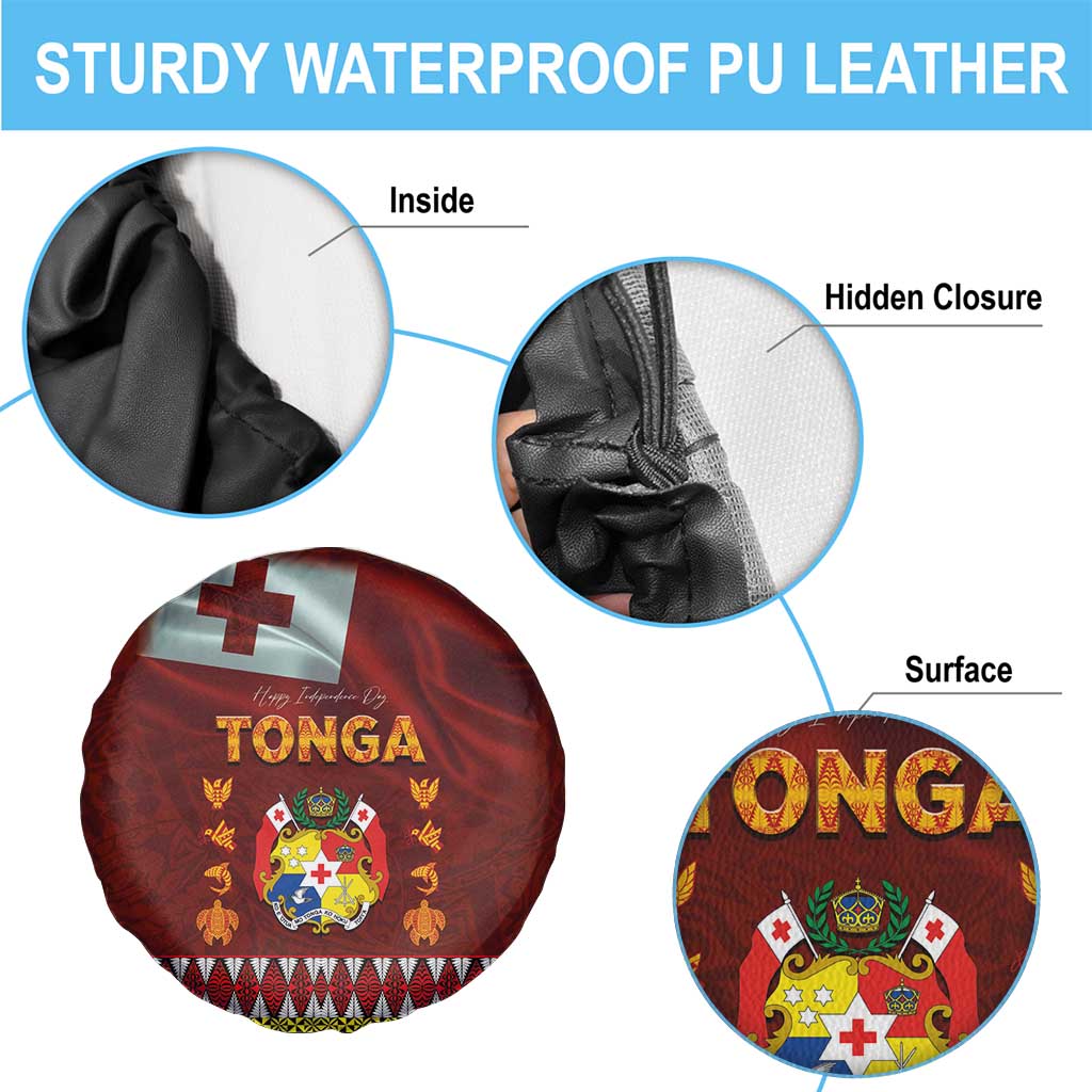 Tonga Independence Day Spare Tire Cover National Flag and Emblem with Ngatu Art Pattern