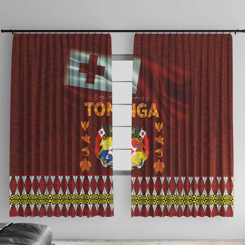 Tonga Independence Day Window Curtain National Flag and Emblem with Ngatu Art Pattern