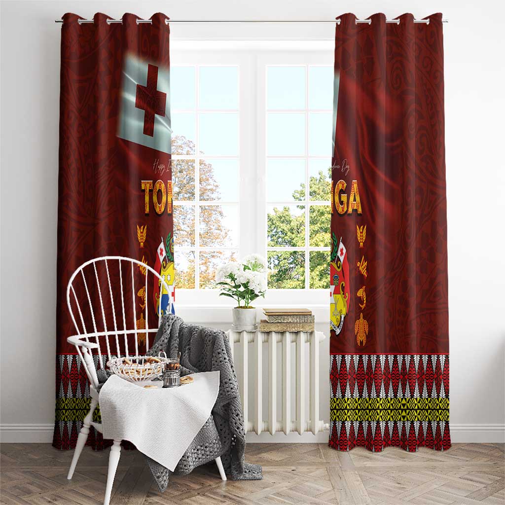 Tonga Independence Day Window Curtain National Flag and Emblem with Ngatu Art Pattern