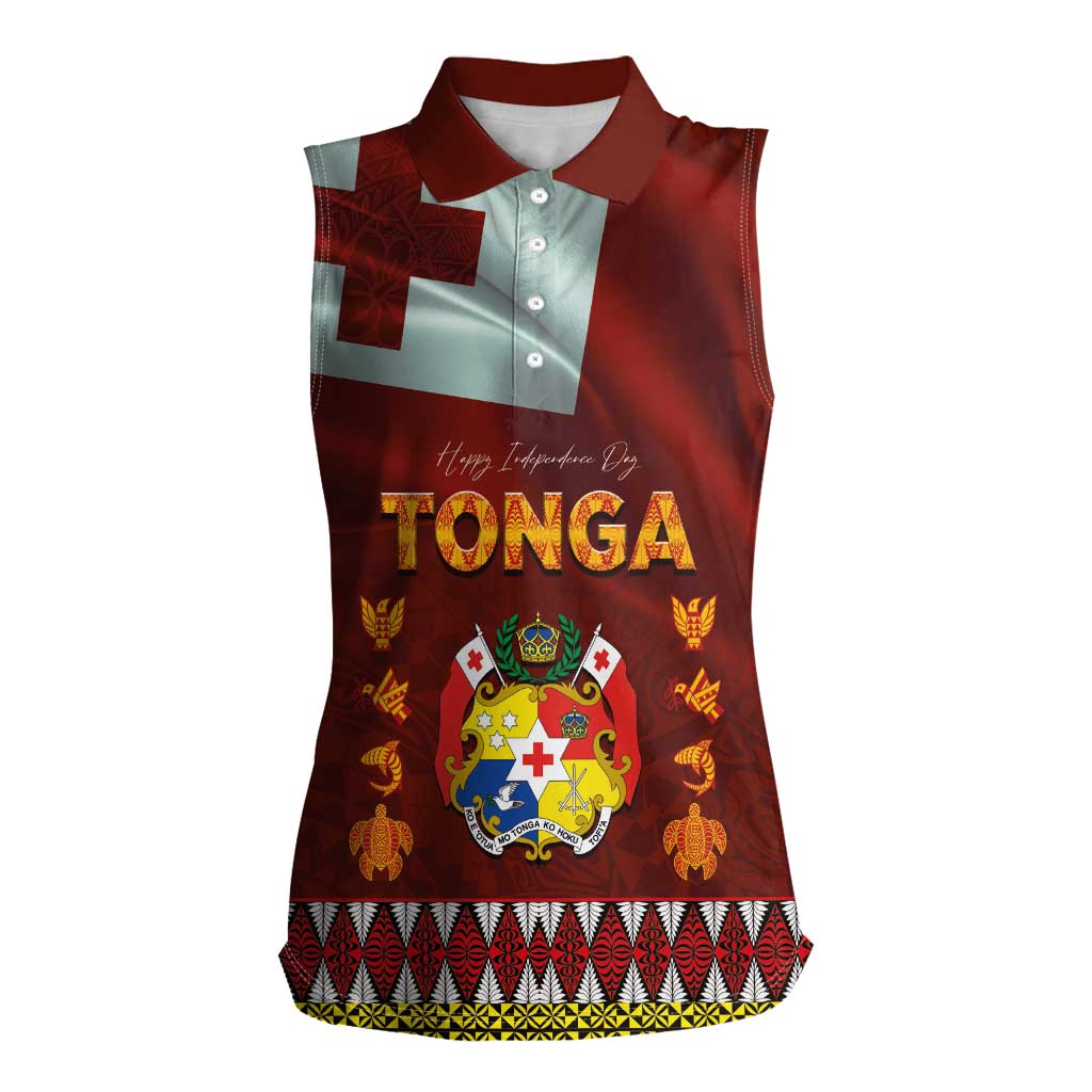 Tonga Independence Day Women Sleeveless Polo Shirt National Flag and Emblem with Ngatu Art Pattern