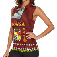 Tonga Independence Day Women Sleeveless Polo Shirt National Flag and Emblem with Ngatu Art Pattern