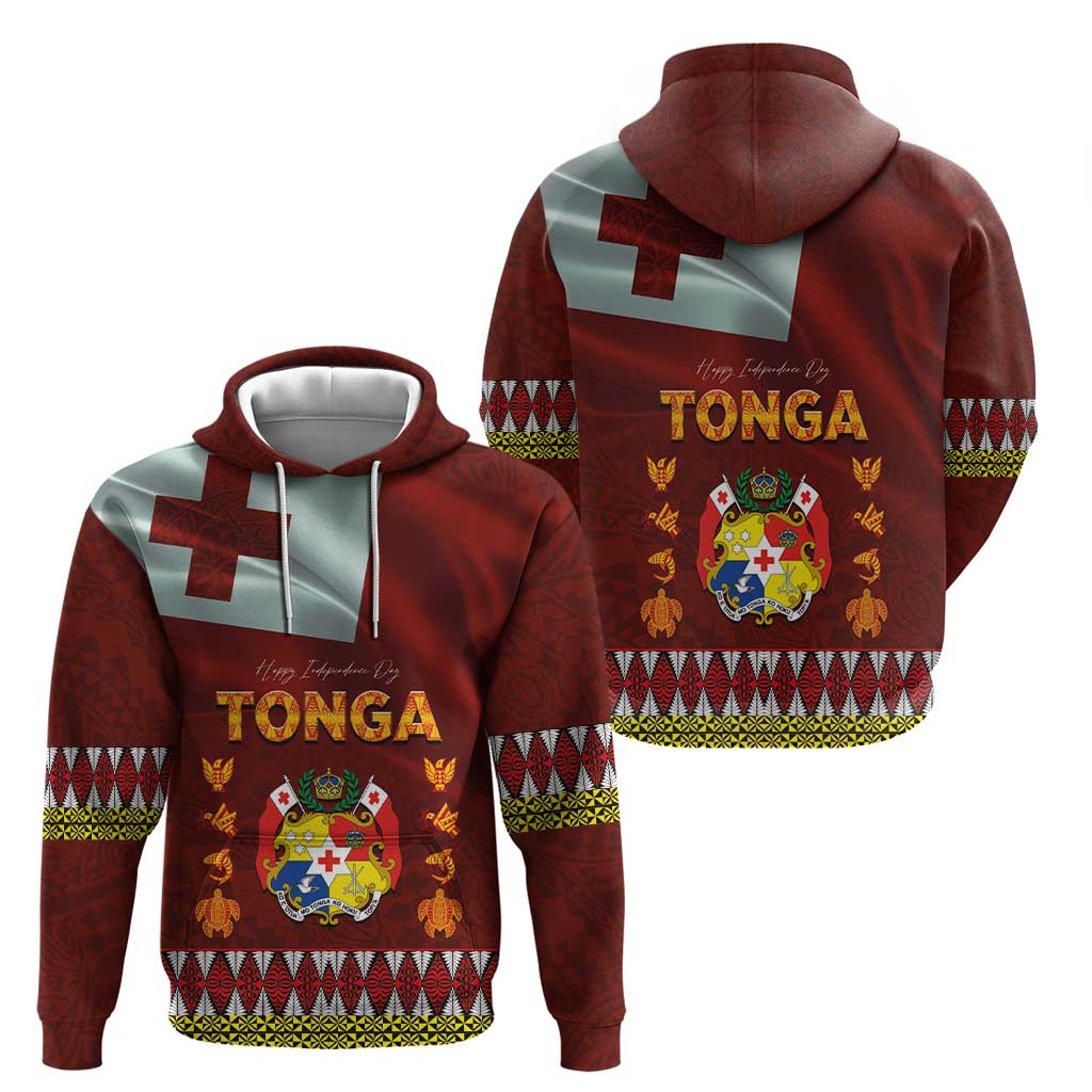 Tonga Independence Day Zip Hoodie National Flag and Emblem with Ngatu Art Pattern