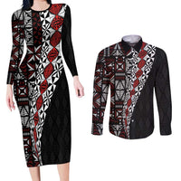 Tonga Ngatu Art Tattoo Polynesian Couples Matching Long Sleeve Bodycon Dress and Long Sleeve Button Shirt