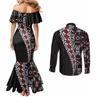 Tonga Ngatu Art Tattoo Polynesian Couples Matching Mermaid Dress and Long Sleeve Button Shirt