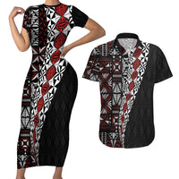 Tonga Ngatu Art Tattoo Polynesian Couples Matching Short Sleeve Bodycon Dress and Hawaiian Shirt