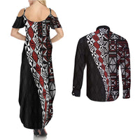 Tonga Ngatu Art Tattoo Polynesian Couples Matching Summer Maxi Dress and Long Sleeve Button Shirt