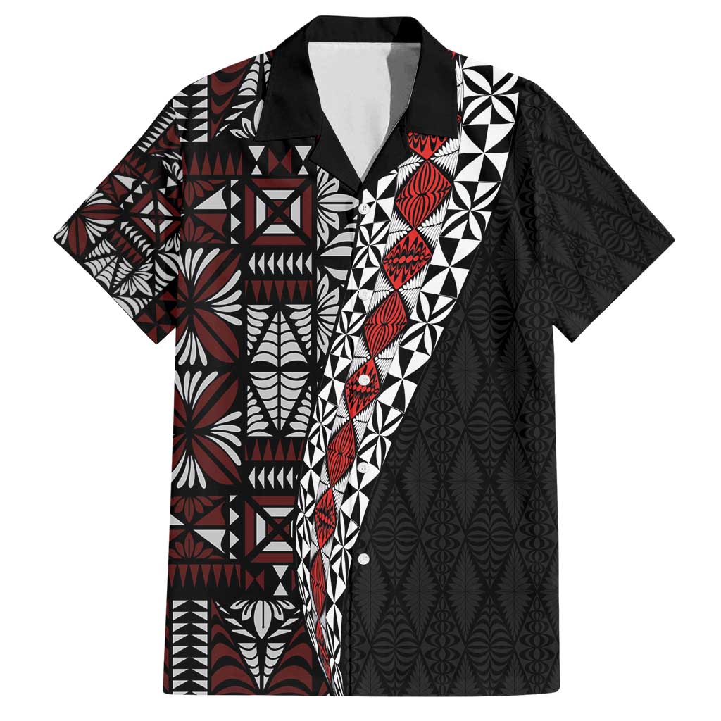 Tonga Ngatu Art Tattoo Polynesian Family Matching Long Sleeve Bodycon Dress and Hawaiian Shirt LT03 Dad's Shirt - Short Sleeve Black - Polynesian Pride