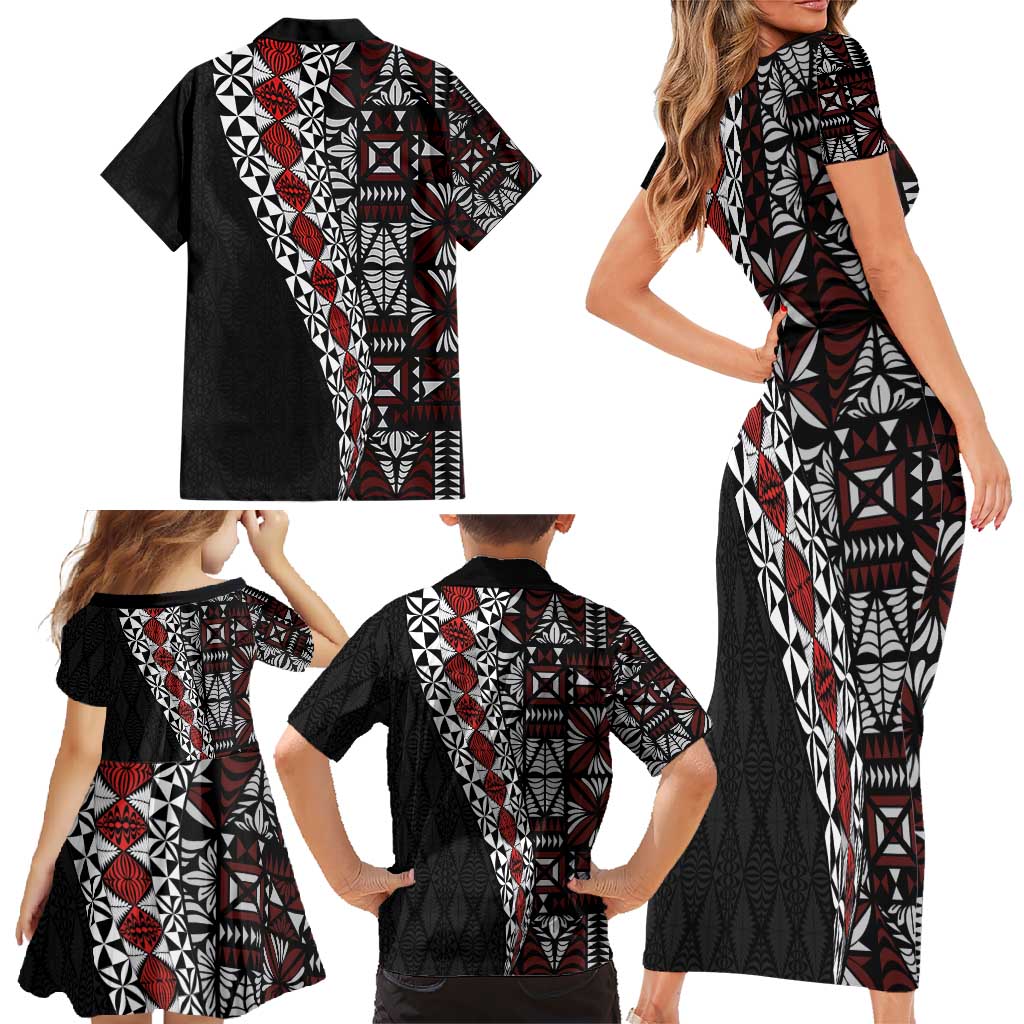 Tonga Ngatu Art Tattoo Polynesian Family Matching Short Sleeve Bodycon Dress and Hawaiian Shirt LT03 - Polynesian Pride
