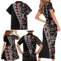 Tonga Ngatu Art Tattoo Polynesian Family Matching Short Sleeve Bodycon Dress and Hawaiian Shirt LT03 - Polynesian Pride