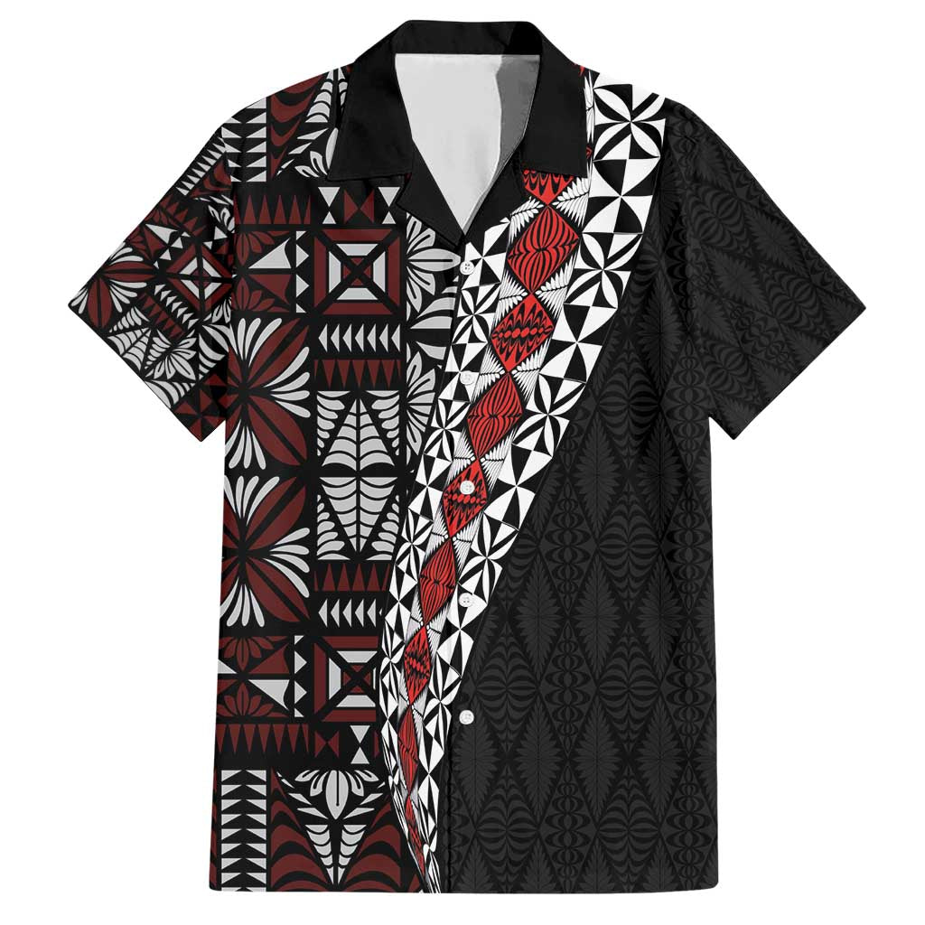 Tonga Ngatu Art Tattoo Polynesian Family Matching Short Sleeve Bodycon Dress and Hawaiian Shirt LT03 Dad's Shirt - Short Sleeve Black - Polynesian Pride