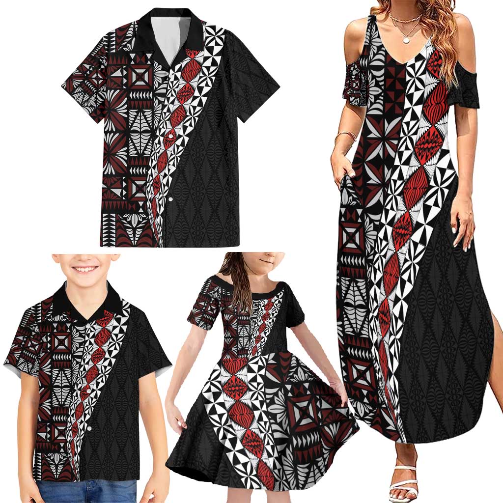 Tonga Ngatu Art Tattoo Polynesian Family Matching Summer Maxi Dress and Hawaiian Shirt