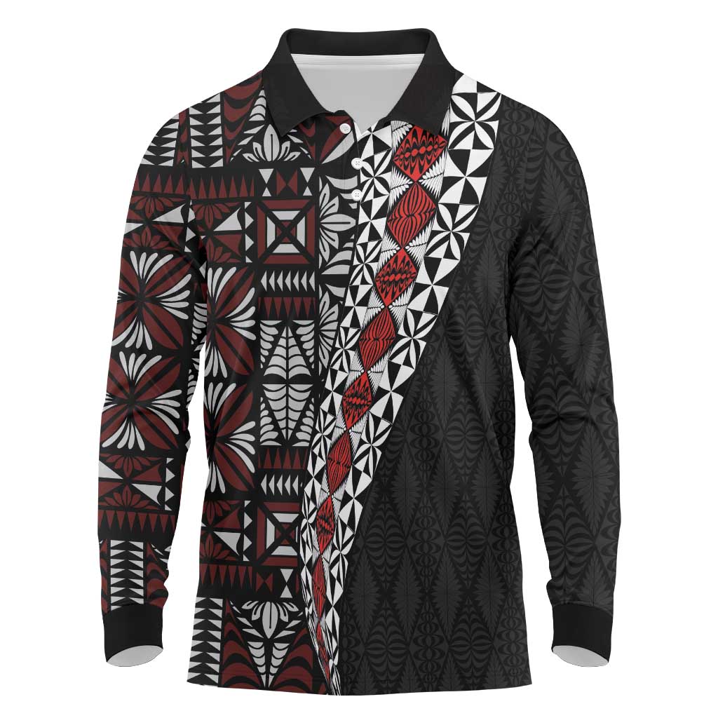 Tonga Ngatu Art Tattoo Polynesian Long Sleeve Polo Shirt