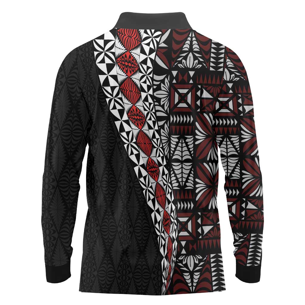 Tonga Ngatu Art Tattoo Polynesian Long Sleeve Polo Shirt