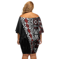 Tonga Ngatu Art Tattoo Polynesian Off Shoulder Short Dress LT03 - Polynesian Pride