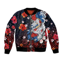 Hawaiian and Japanese Together Bomber Jacket Hibiscus and Koi Fish Polynesian Pattern Colorful Style LT03 Unisex Red - Polynesian Pride