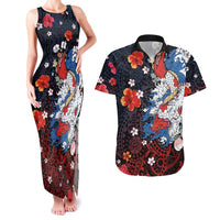 Hawaiian and Japanese Together Couples Matching Tank Maxi Dress and Hawaiian Shirt Hibiscus and Koi Fish Polynesian Pattern Colorful Style LT03 Red - Polynesian Pride