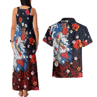 Hawaiian and Japanese Together Couples Matching Tank Maxi Dress and Hawaiian Shirt Hibiscus and Koi Fish Polynesian Pattern Colorful Style LT03 - Polynesian Pride