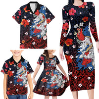 Hawaiian and Japanese Together Family Matching Long Sleeve Bodycon Dress and Hawaiian Shirt Hibiscus and Koi Fish Polynesian Pattern Colorful Style LT03 - Polynesian Pride