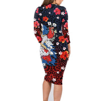 Hawaiian and Japanese Together Family Matching Long Sleeve Bodycon Dress and Hawaiian Shirt Hibiscus and Koi Fish Polynesian Pattern Colorful Style LT03 - Polynesian Pride