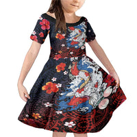 Hawaiian and Japanese Together Family Matching Mermaid Dress and Hawaiian Shirt Hibiscus and Koi Fish Polynesian Pattern Colorful Style LT03 Daughter's Dress Red - Polynesian Pride