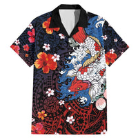 Hawaiian and Japanese Together Family Matching Mermaid Dress and Hawaiian Shirt Hibiscus and Koi Fish Polynesian Pattern Colorful Style LT03 Dad's Shirt - Short Sleeve Red - Polynesian Pride