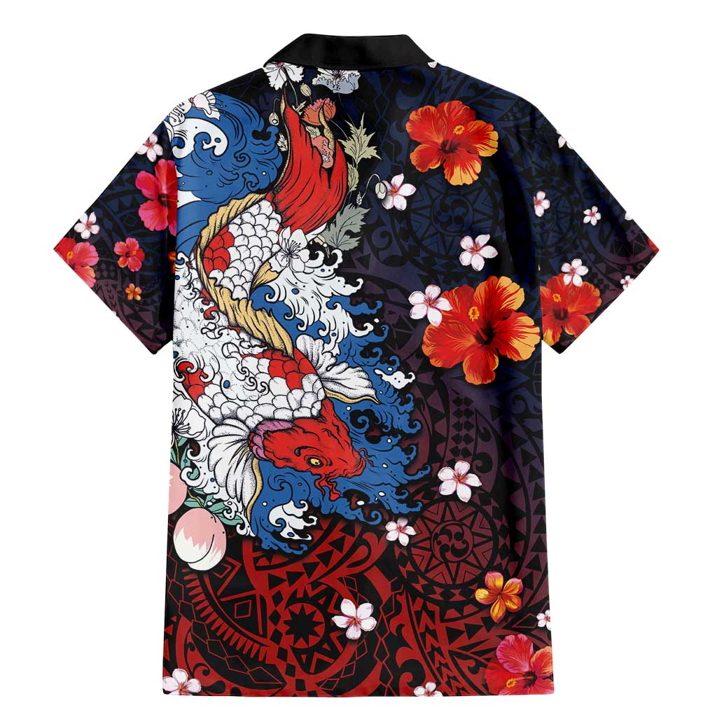 Hawaiian and Japanese Together Family Matching Mermaid Dress and Hawaiian Shirt Hibiscus and Koi Fish Polynesian Pattern Colorful Style LT03 - Polynesian Pride