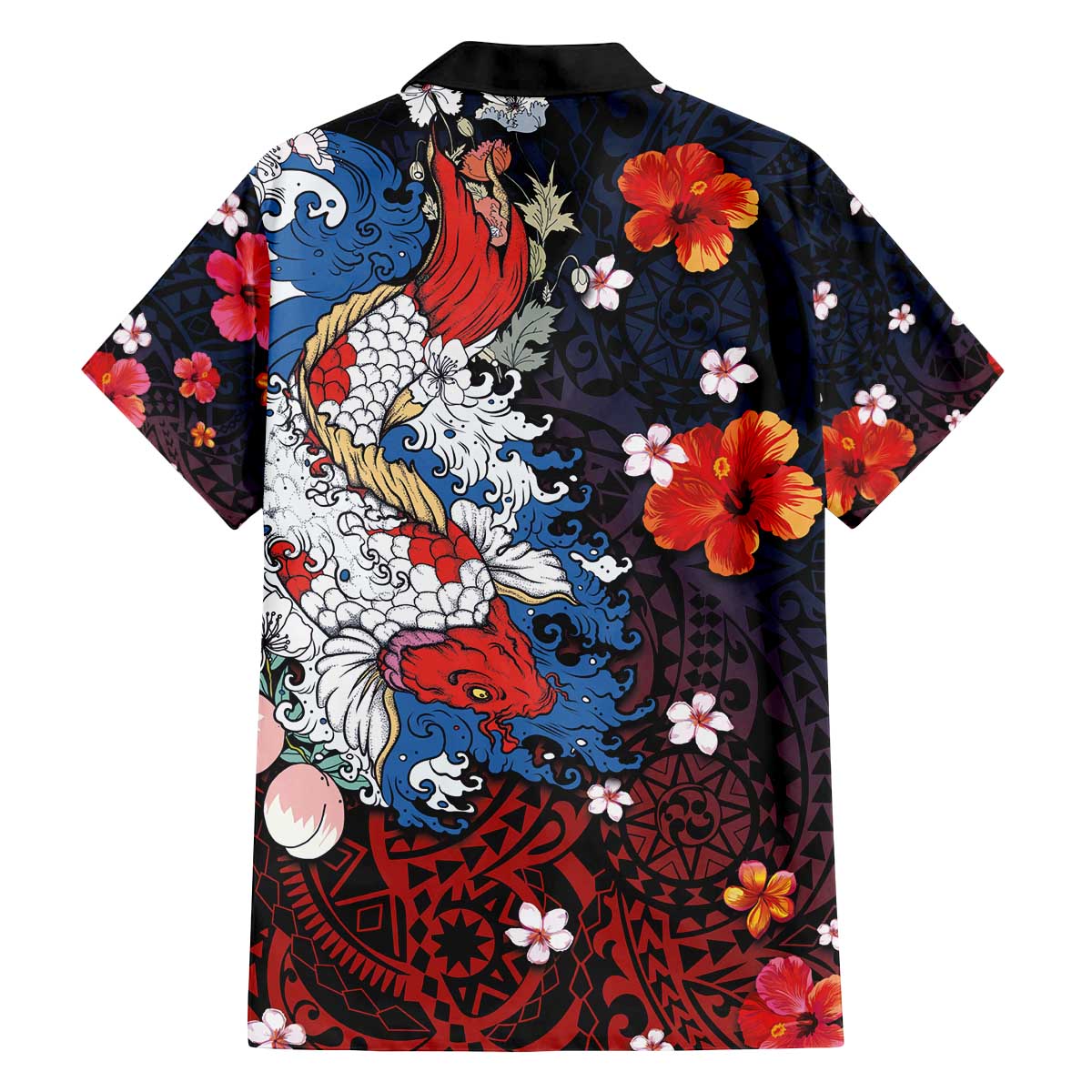 Hawaiian and Japanese Together Family Matching Off The Shoulder Long Sleeve Dress and Hawaiian Shirt Hibiscus and Koi Fish Polynesian Pattern Colorful Style LT03 - Polynesian Pride