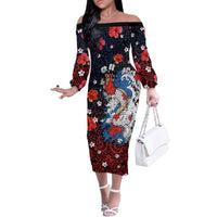 Hawaiian and Japanese Together Family Matching Off The Shoulder Long Sleeve Dress and Hawaiian Shirt Hibiscus and Koi Fish Polynesian Pattern Colorful Style LT03 Mom's Dress Red - Polynesian Pride