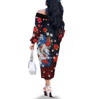 Hawaiian and Japanese Together Family Matching Off The Shoulder Long Sleeve Dress and Hawaiian Shirt Hibiscus and Koi Fish Polynesian Pattern Colorful Style LT03 - Polynesian Pride