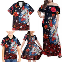 Hawaiian and Japanese Together Family Matching Off Shoulder Maxi Dress and Hawaiian Shirt Hibiscus and Koi Fish Polynesian Pattern Colorful Style LT03 - Polynesian Pride